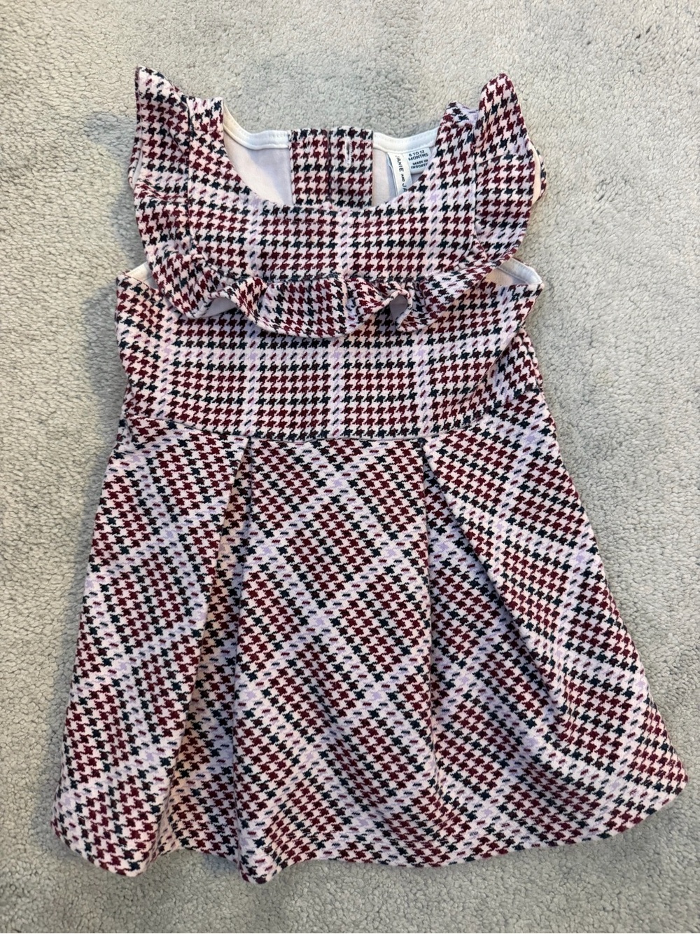Janie & Jack baby Pink & Burgundy Houndstooth Ruffle Dress